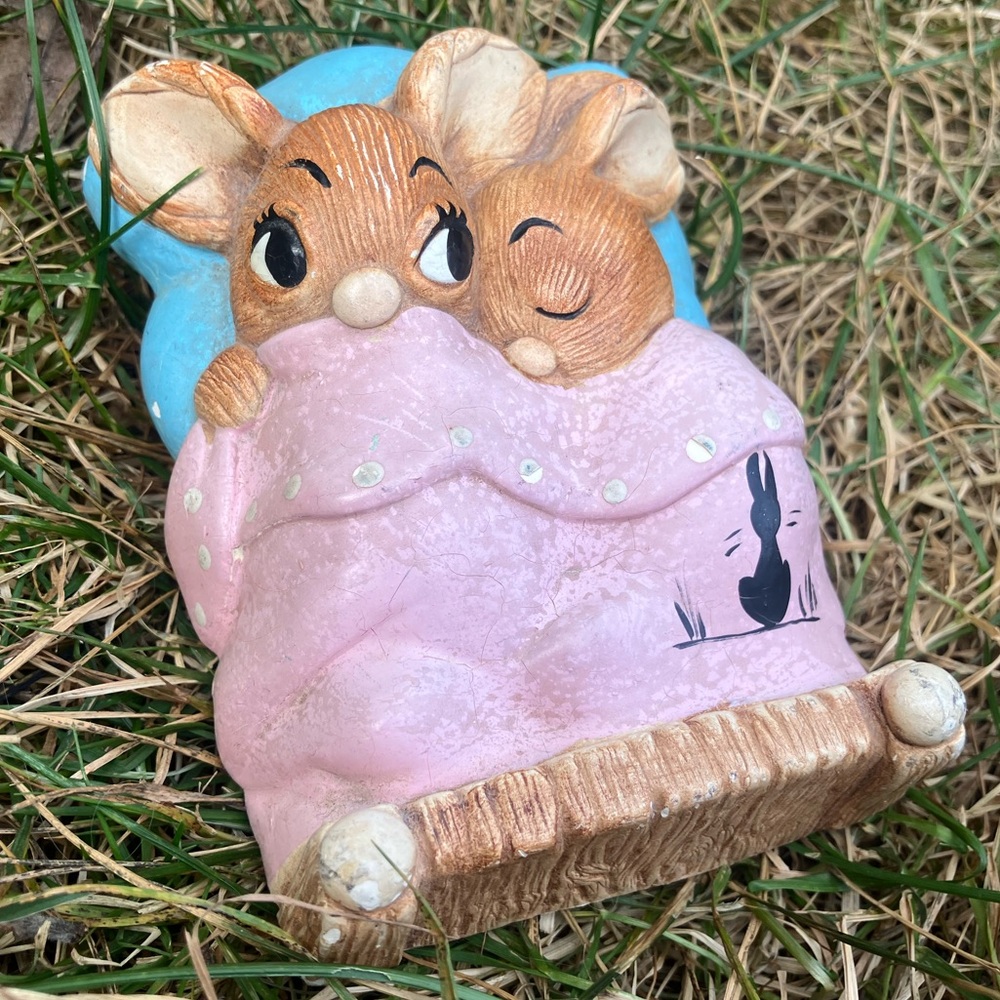 Pendelfin rabbits Twins with pink blanket